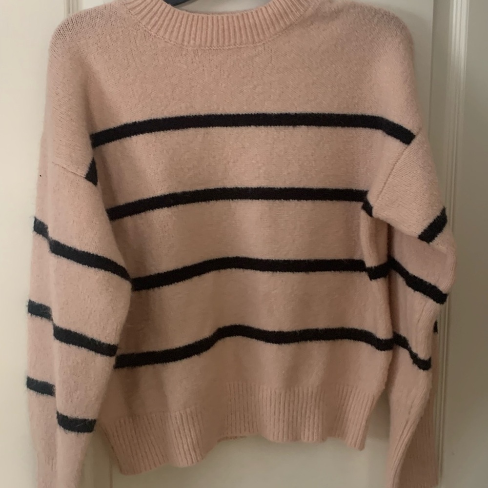Women’s Double Zero Spicy Small Pink W/ Black Stripes Sweater - Picture 3 of 6